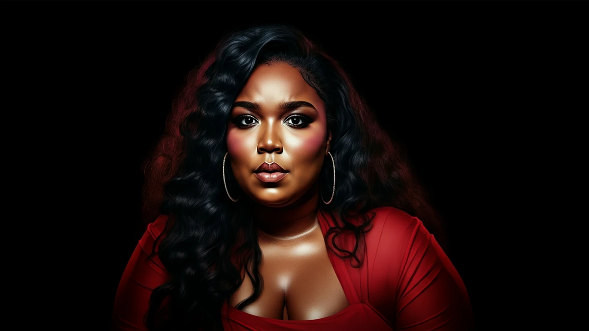 Editorial portrait of a pop singer in red against a black backdrop with dramatic side lighting.