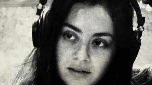 Charli XCX in the studio wearing headphones during the Music, Fashion, Film sessions