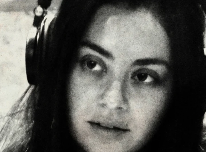 Charli XCX in the studio wearing headphones during the Music, Fashion, Film sessions
